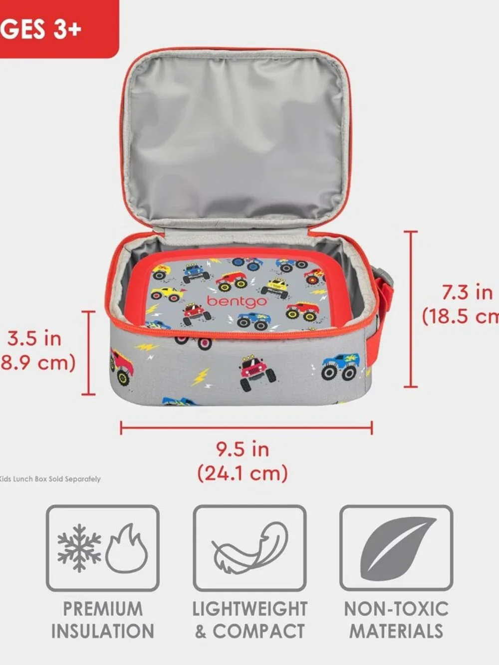 Bentgo Kids Insulated Lunch Tote Trucks Water Resistant Reusable Lunch Bag
